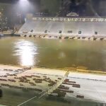 Heavy rainfall flooding the Waldo Stadium