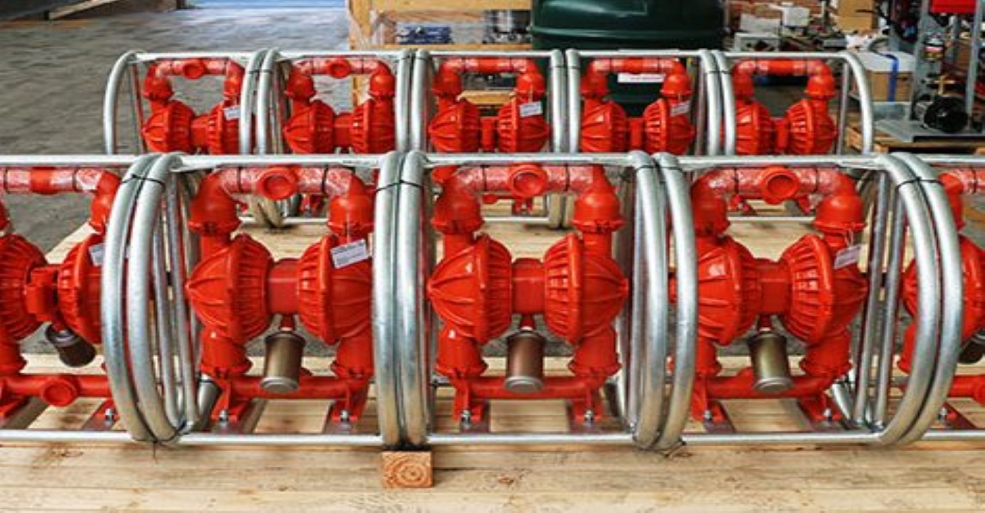 Wilden AOD pumps galvanised roll frames mounted