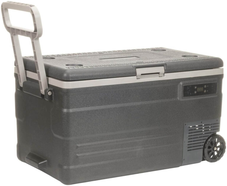 a gray 74 liter brass monkey portable fridge and freezer in 1