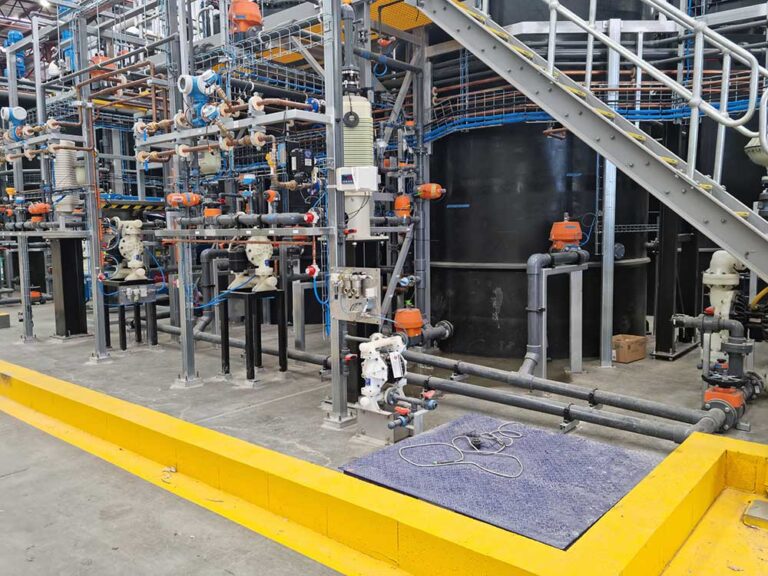 Graco air diaphragm pumps and Blacoh pulsation dampeners and FTi magnetic Drive pumps installed in a bio mining facility