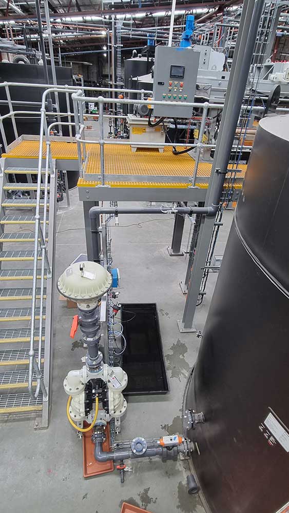Graco air diaphragm pumps and Blacoh pulsation dampeners installed in a bio mining facility