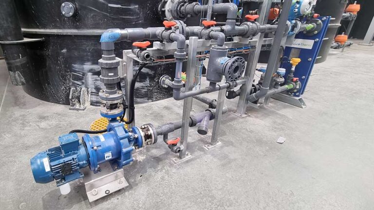 FTi magnetic Drive pumps Graco air diaphragm pumps and Blacoh pulsation dampeners installed in a bio mining facility