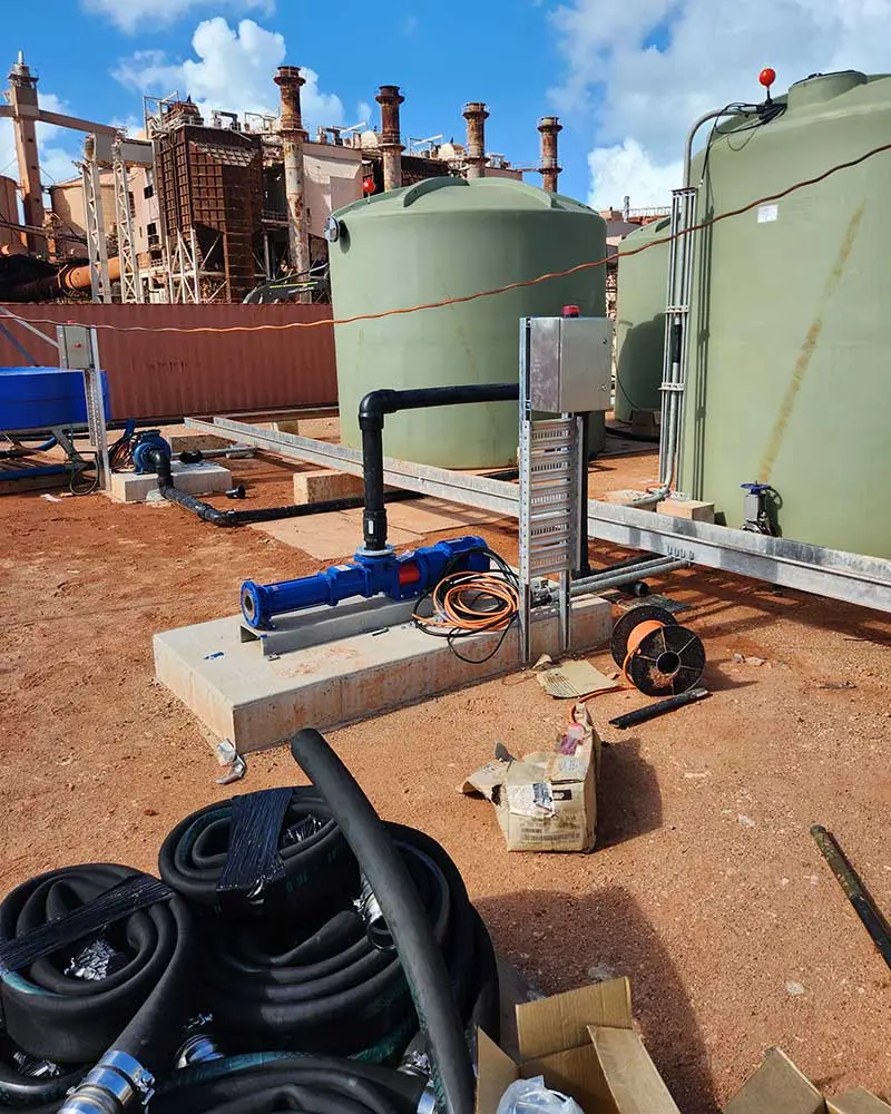 A progressive cavity pump is being installed and fitted in a water treatment facility of a mining company in the Northern Territory of Australia