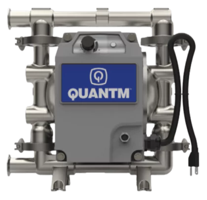 Stainless steel Graco QUANTM electric diaphragm pump for energy-efficient and precise fluid transfer in sanitary and chemical dosing applications