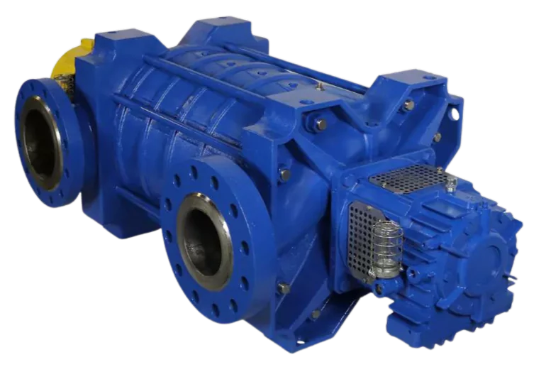 Carver Pump RS multistage pump in blue cast iron housing, designed for high-pressure industrial applications. This heavy-duty centrifugal pump provides efficient performance for boiler feed, water transfer, and process fluid systems in power generation and manufacturing industries.