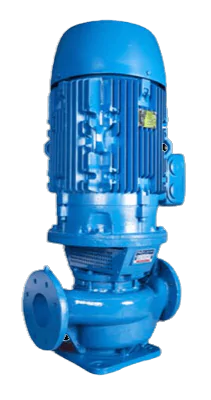 Nexus DIN long-coupled vertical centrifugal pump in blue cast iron housing, designed for industrial water circulation, HVAC, and process fluid transfer. Built for high efficiency, durability, and compliance.