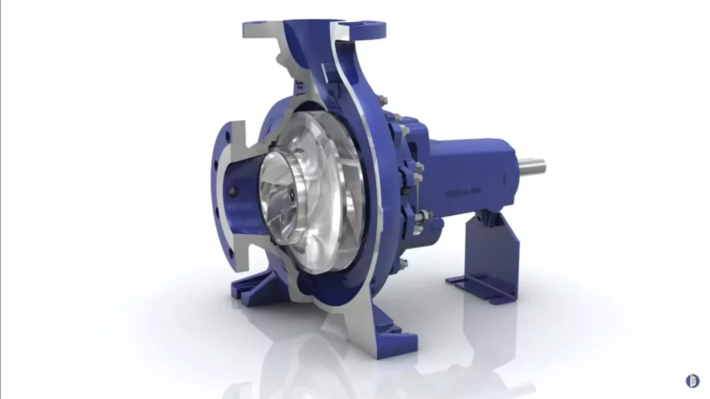 Cutaway view of a blue pump and impeller