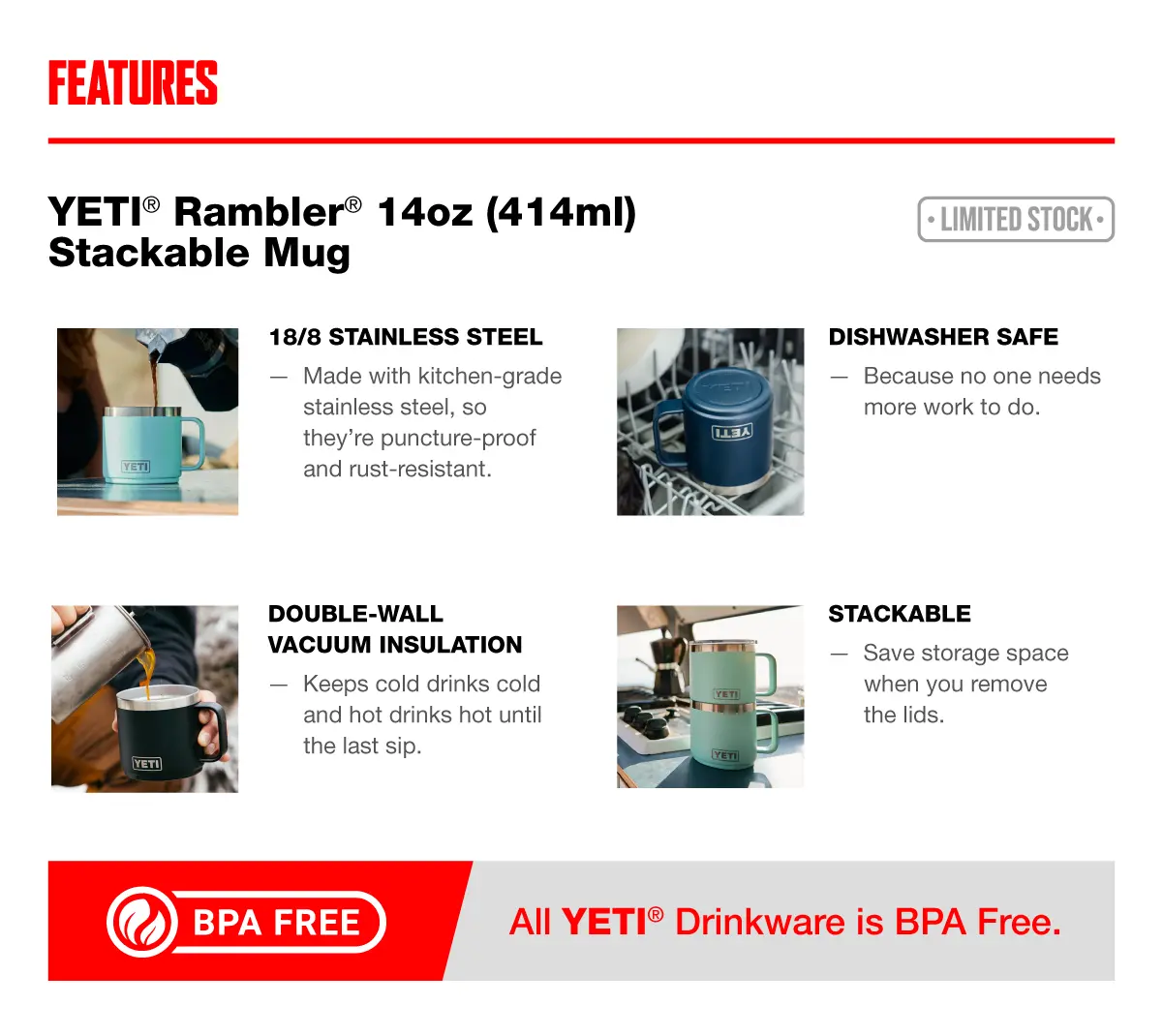 Bonus YETI® Insulated Mug or BCF Gift Card Features