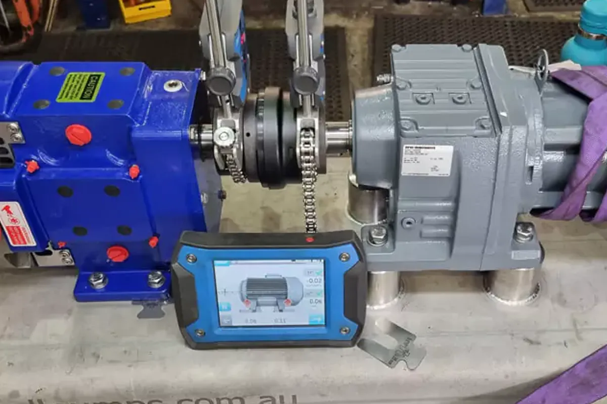 Blue Alfa Laval pump coupled to a grey motor