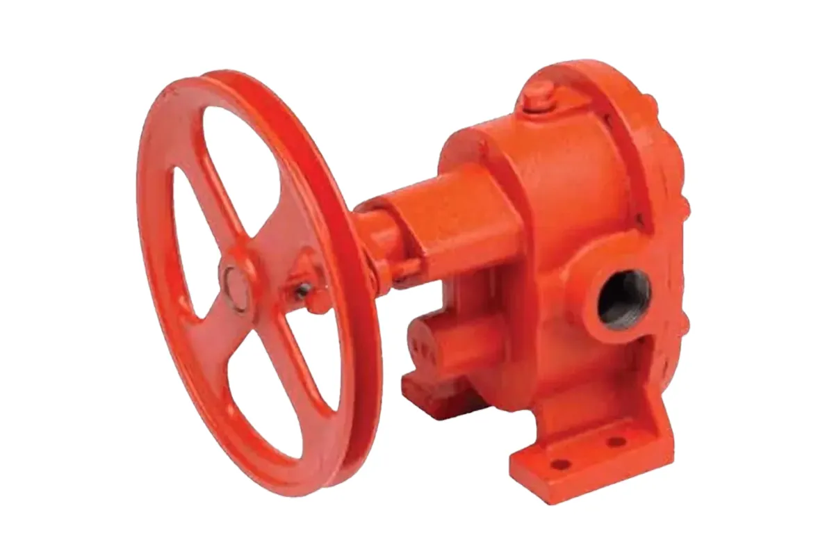 Orange Koshin pump with a large handwheel