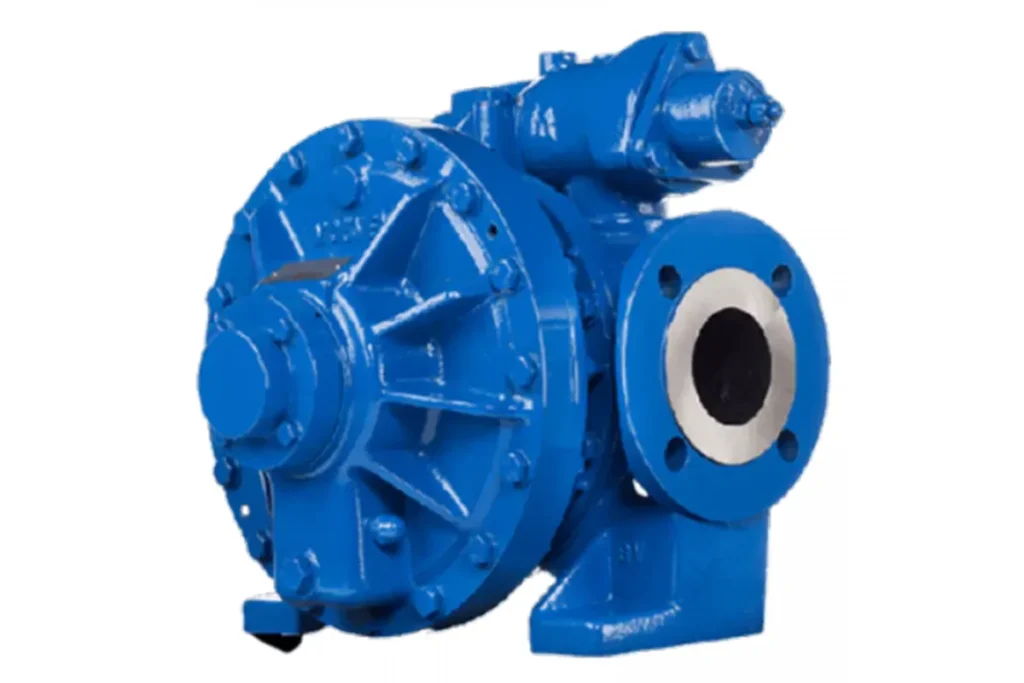 Blue Mouvex pump with a round front opening