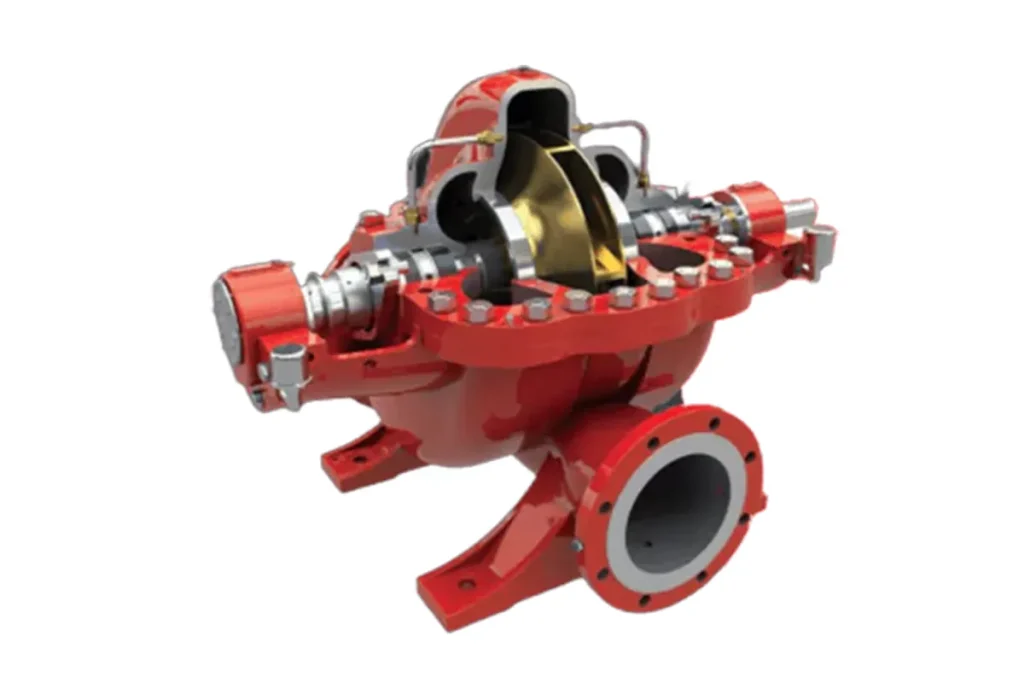 Red Nexus pump assembly on a white background