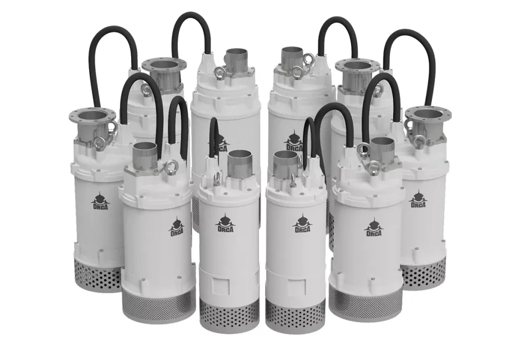 Group of white ORCA submersible pumps