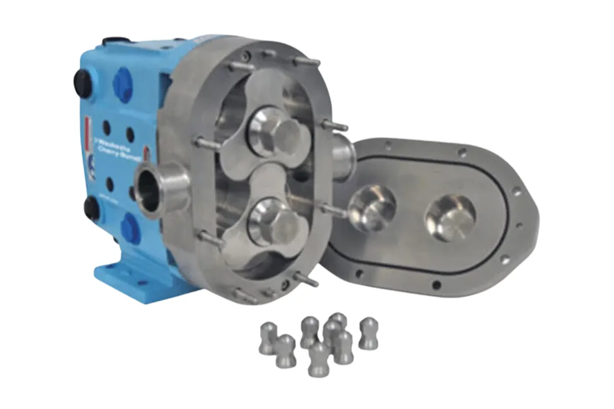 Silver Waukesha Cherry-Burrell pump heads shown side by side