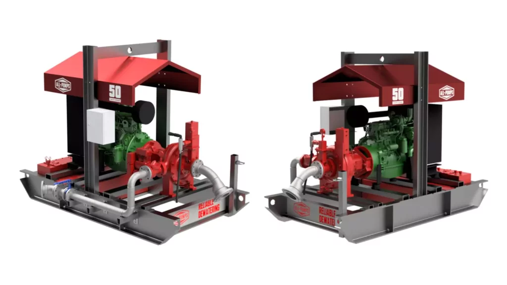 Red pump sets with protective frames