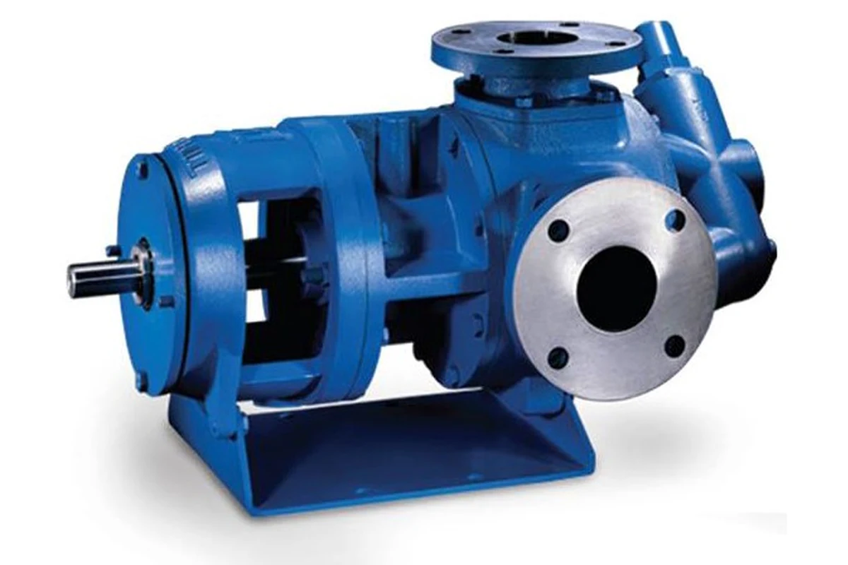 Tuthill blue pump with a round flanged opening