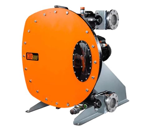 Orange peristaltic pump with circular front cover