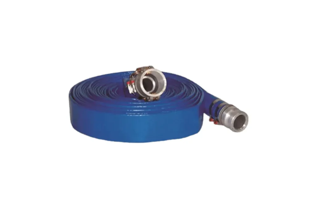 Coiled blue Flextool hose with metal fittings