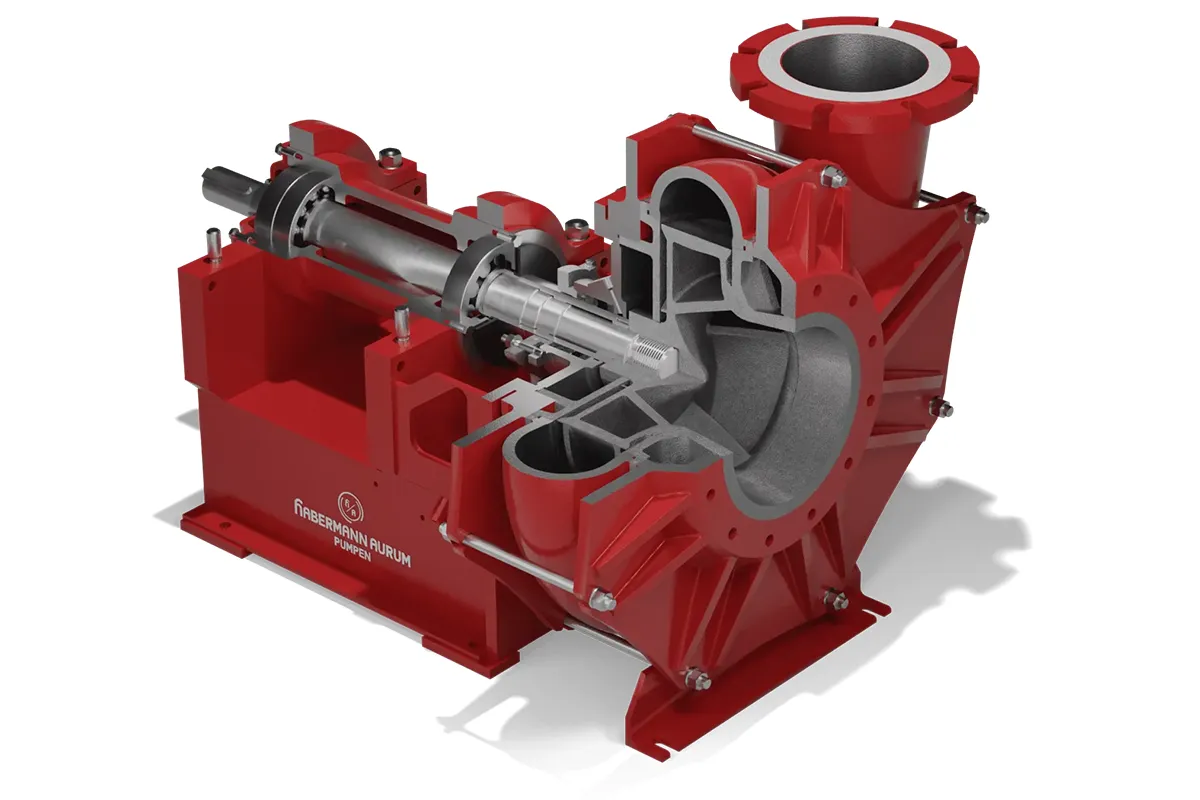 Cutaway view of a red Habermann NPW pump