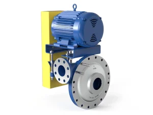 Carver pump with a blue electric motor and round flanged casing