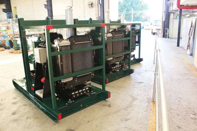 Three green Pioneer Diesel Pumps for mine dewatering