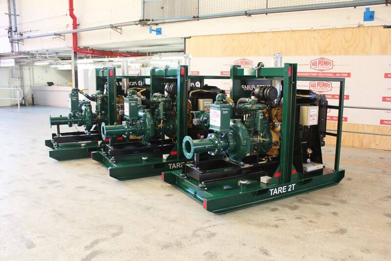 Three green Pioneer Diesel Pumps for mine dewatering