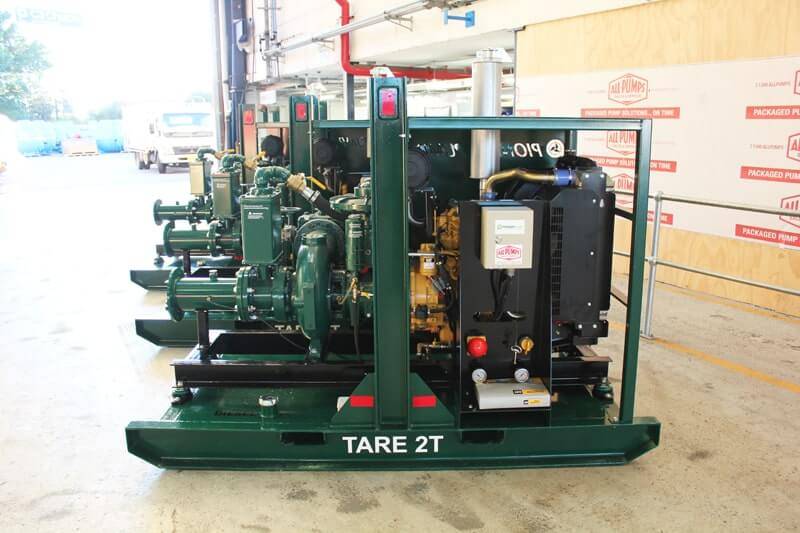 Three green Pioneer Diesel Pumps for mine dewatering