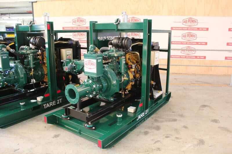 Three green Pioneer Diesel Pumps for mine dewatering